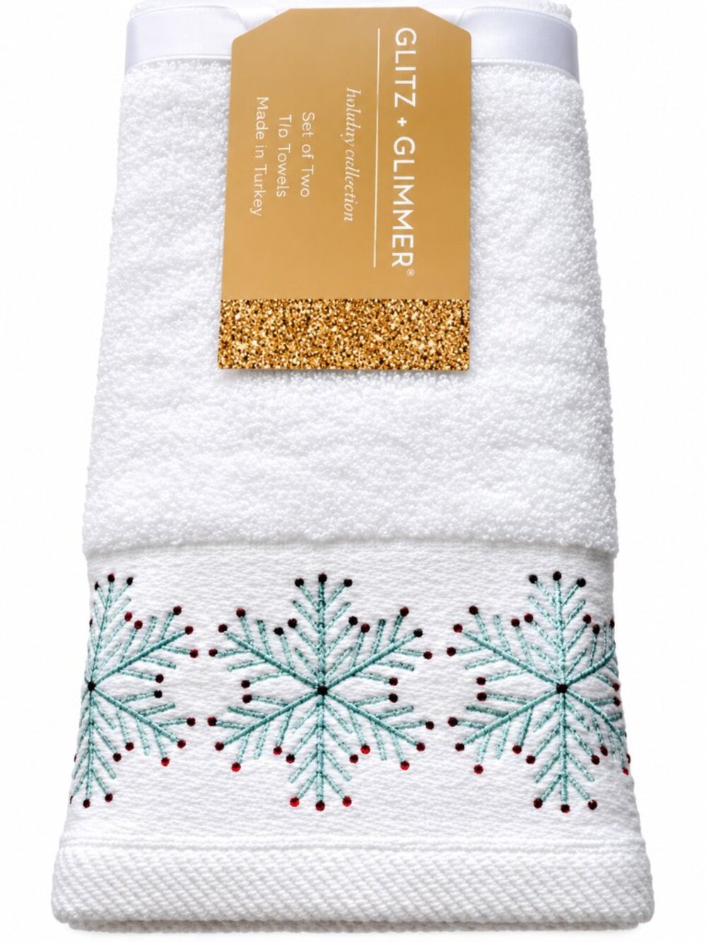 Christmas Snowflakes Fingertip Towels Set of 2 Embroidered Rhinestone White